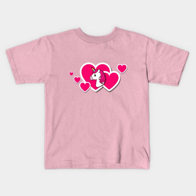 Unicorn Icon with Hearts "I LOVE YOU" Kids T-Shirt by Zadshieli